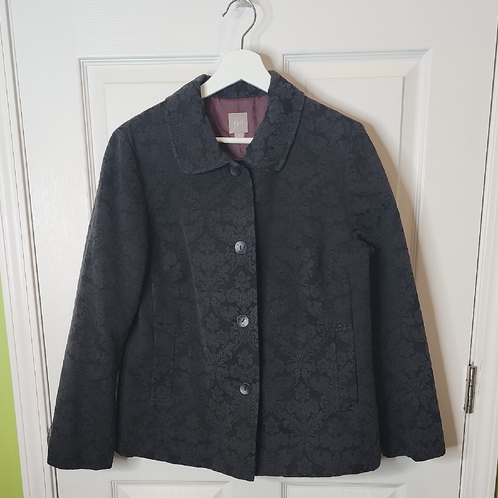 J. Jill Velvety Floral Textured Print Blazer Jacket Chocolate, Women's Size 10